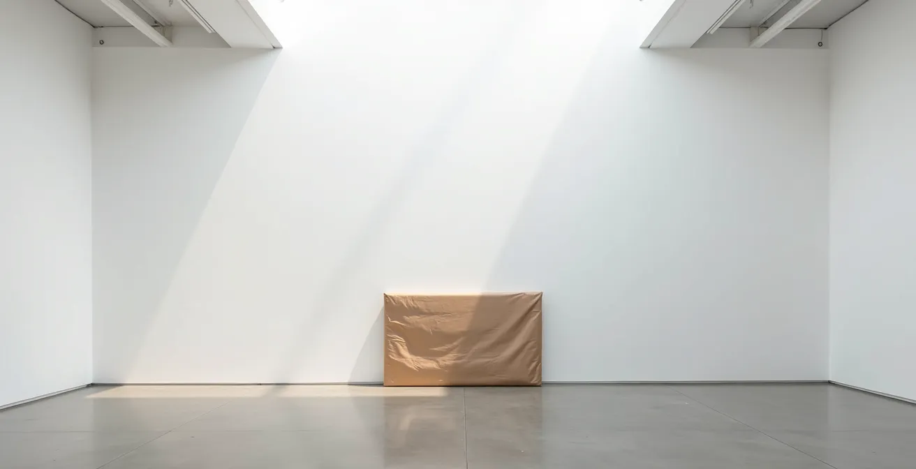 Œuvre emballée dans un espace de réception en phase d'acclimatation