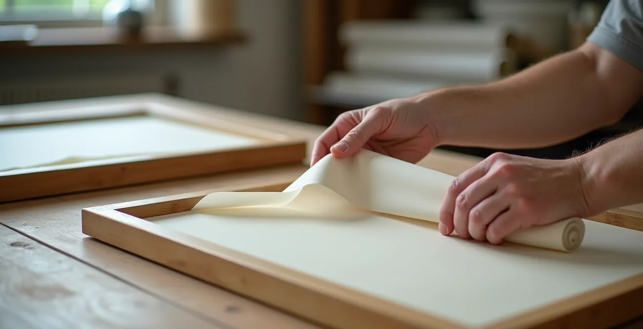 Mains appliquant des couches de protection réversibles sur une œuvre