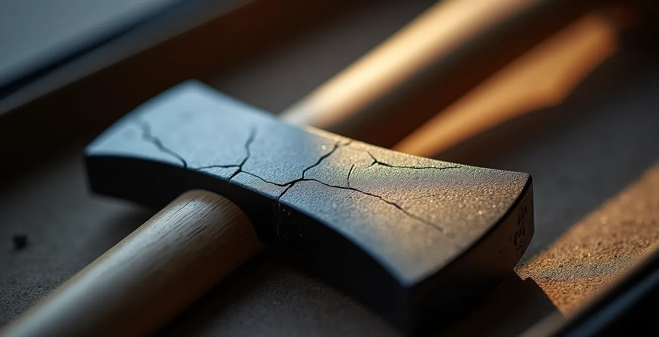 Détail macro montrant les microvibrations sur une surface d'œuvre pendant le transport